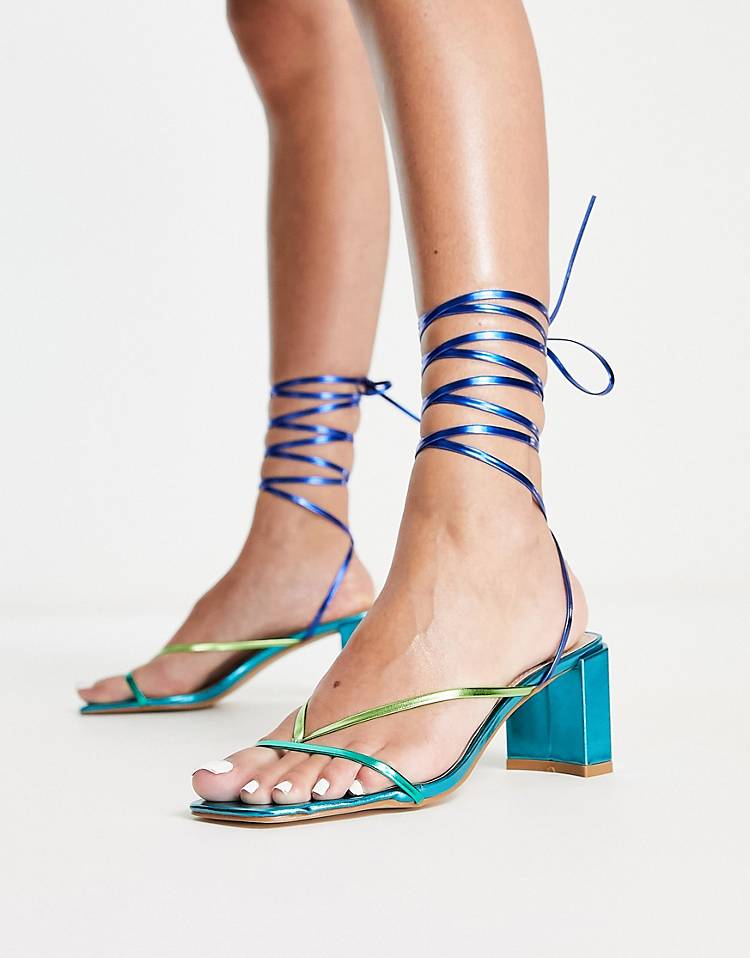 Raid Annelise tie ankle strappy sandals in mixed metallic